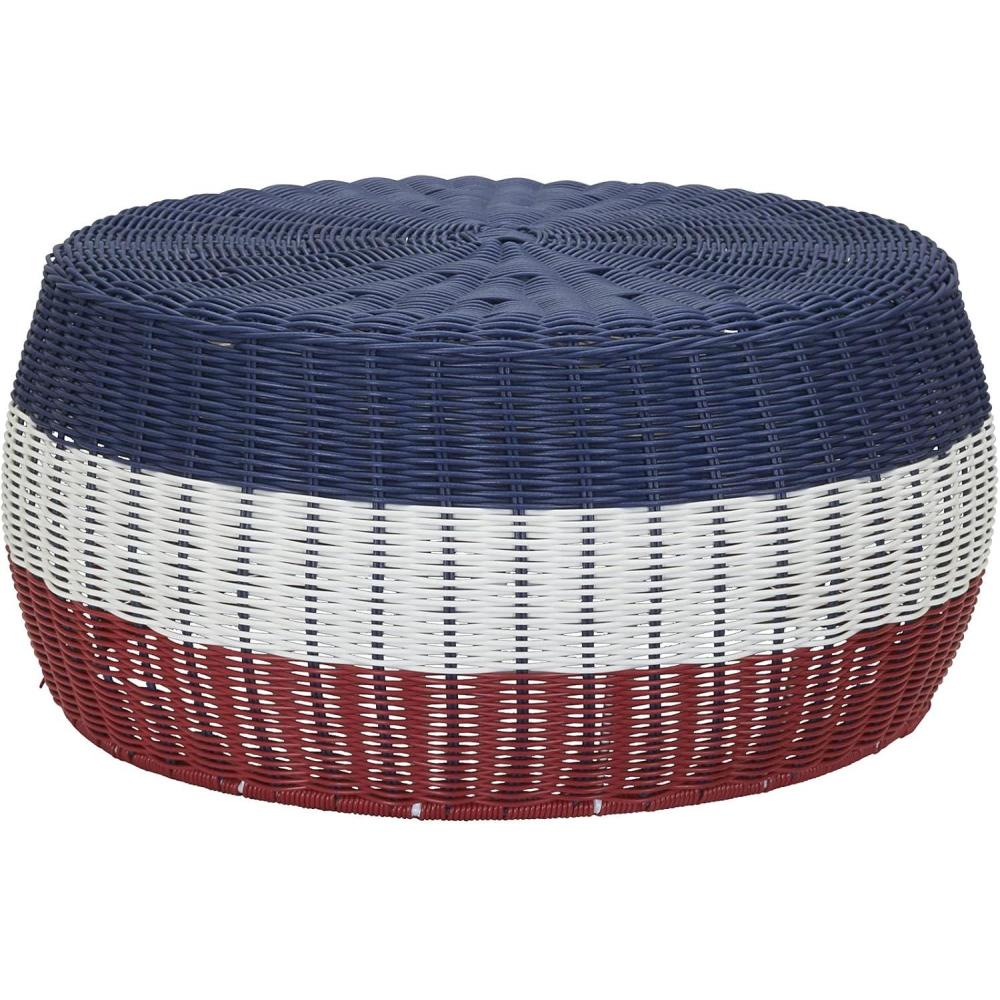 image:imageHousehold Essentials Handwoven Resin Storage Stool Ottoman 16 Dia x 9 H BrownBlue Stripe