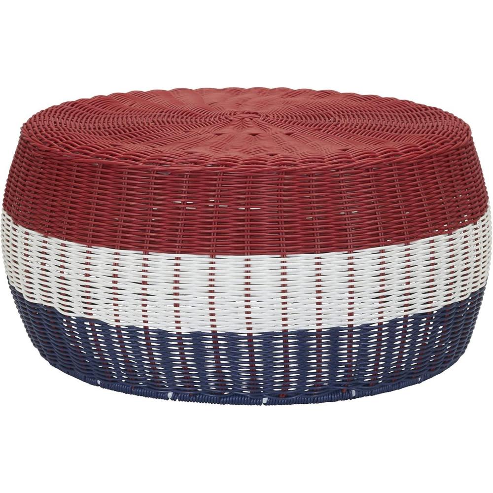 image:imageHousehold Essentials Handwoven Resin Storage Stool Ottoman 16 Dia x 9 H BrownRed Stripe