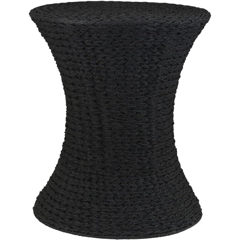 image:imageHousehold Essentials Handwoven Water Hyacinth Wicker Stool with Hourglass Shape NaturalBlack Paper Rope