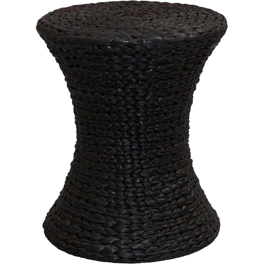 image:imageHousehold Essentials Handwoven Water Hyacinth Wicker Stool with Hourglass Shape NaturalBrown Water Hyacinth