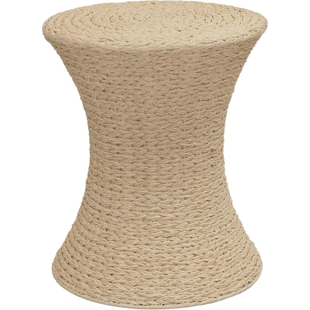 image:imageHousehold Essentials Handwoven Water Hyacinth Wicker Stool with Hourglass Shape NaturalCream Paper Rope