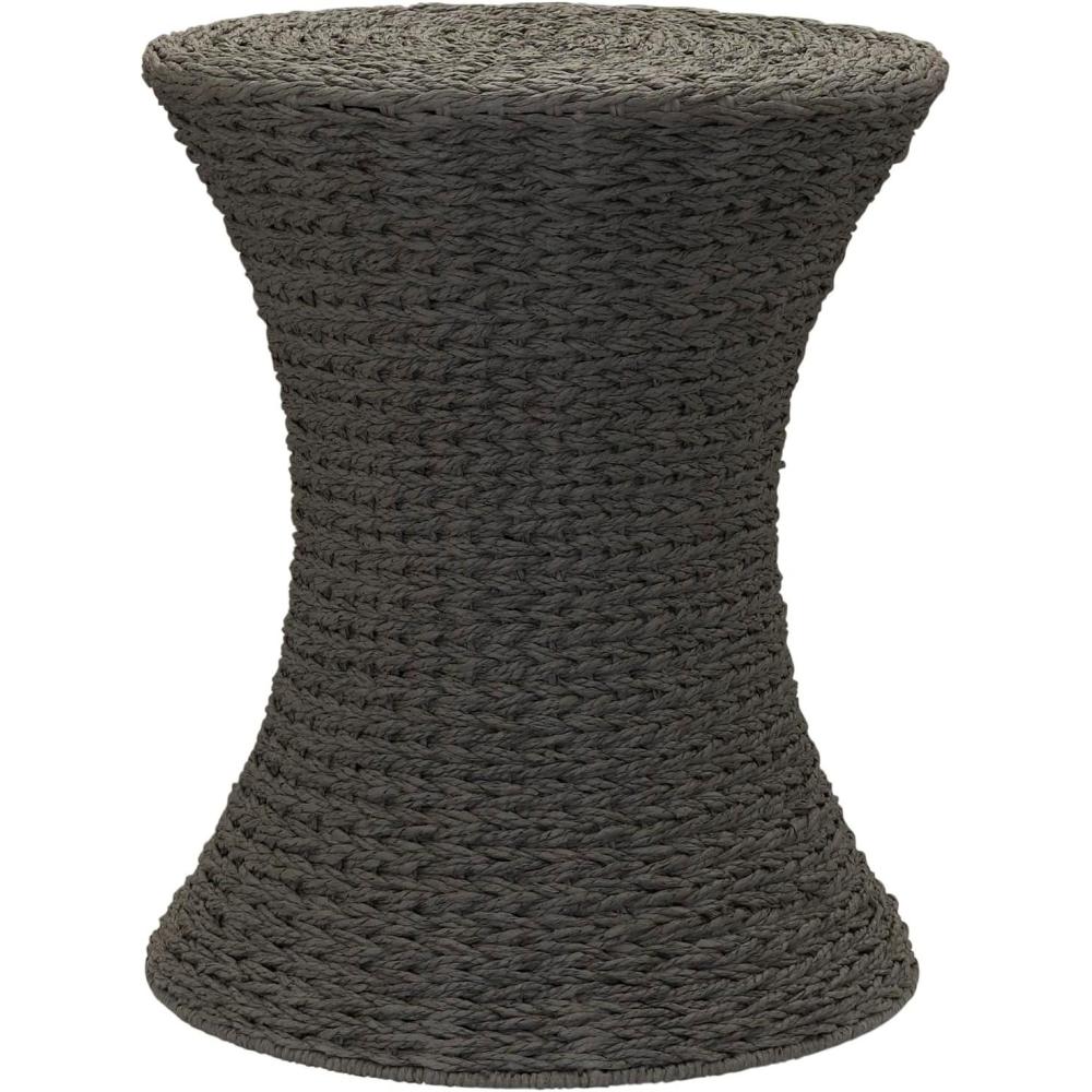 image:imageHousehold Essentials Handwoven Water Hyacinth Wicker Stool with Hourglass Shape NaturalGrey Paper Rope