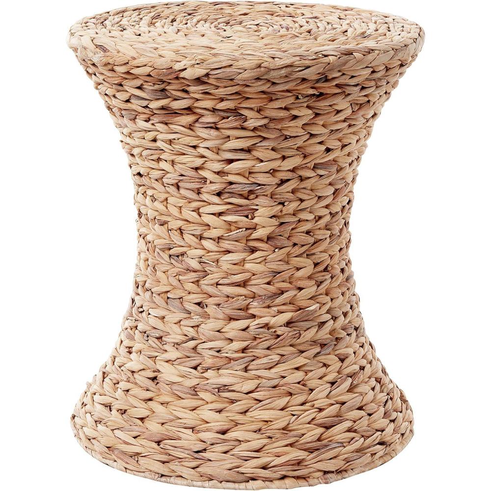 image:imageHousehold Essentials Handwoven Water Hyacinth Wicker Stool with Hourglass Shape NaturalWhite Water Hyacinth
