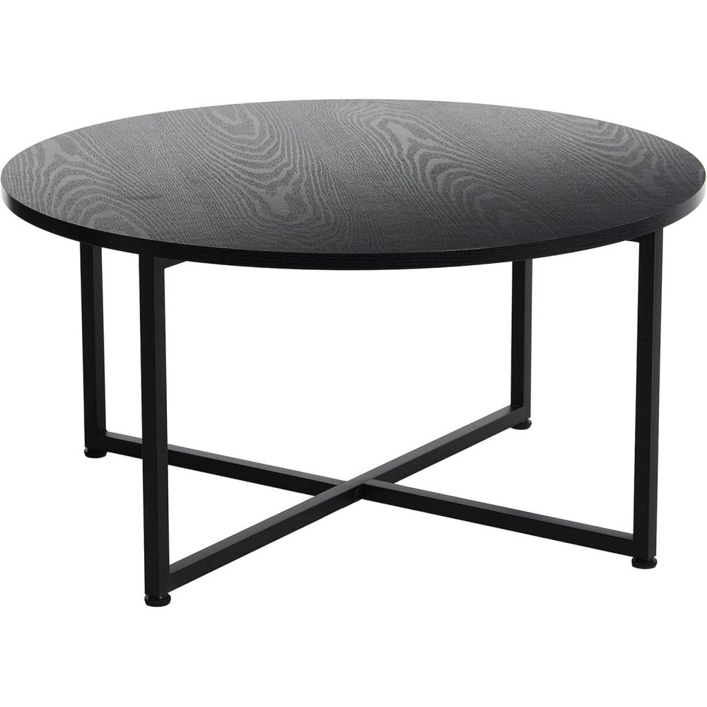 image:imageHousehold Essentials Jamestown Round Coffee Table Ashwood Rustic Wood Grain and Black Metal 315 x 315 TaupeBlack