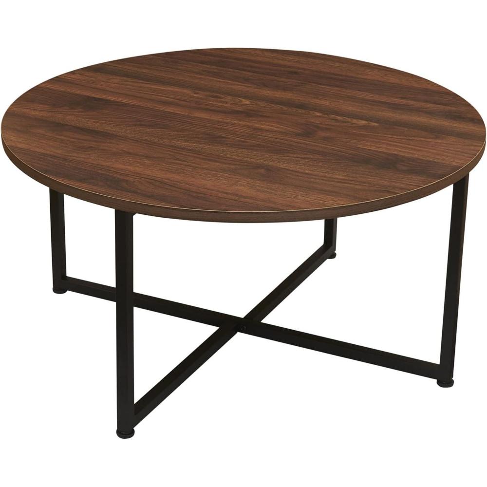image:imageHousehold Essentials Jamestown Round Coffee Table Ashwood Rustic Wood Grain and Black Metal 315 x 315 TaupeBrown