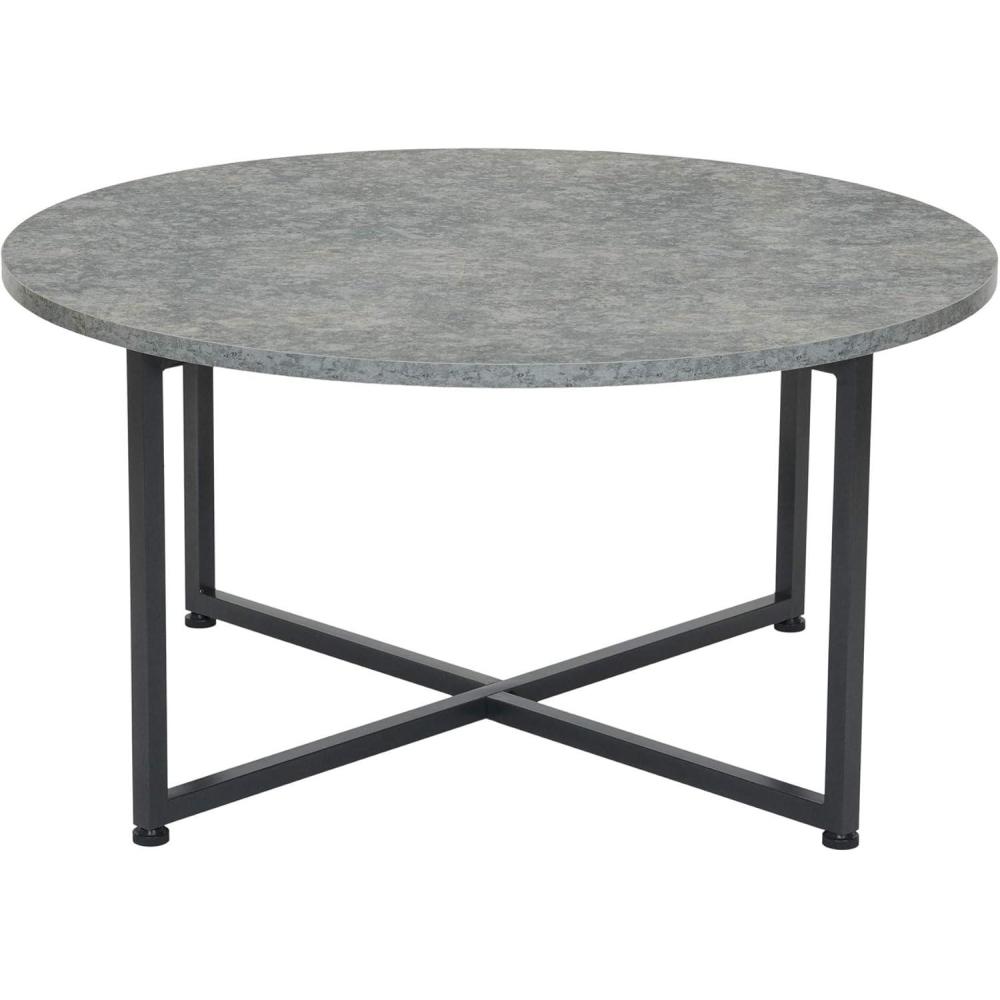 image:imageHousehold Essentials Jamestown Round Coffee Table Ashwood Rustic Wood Grain and Black Metal 315 x 315 TaupeGrey