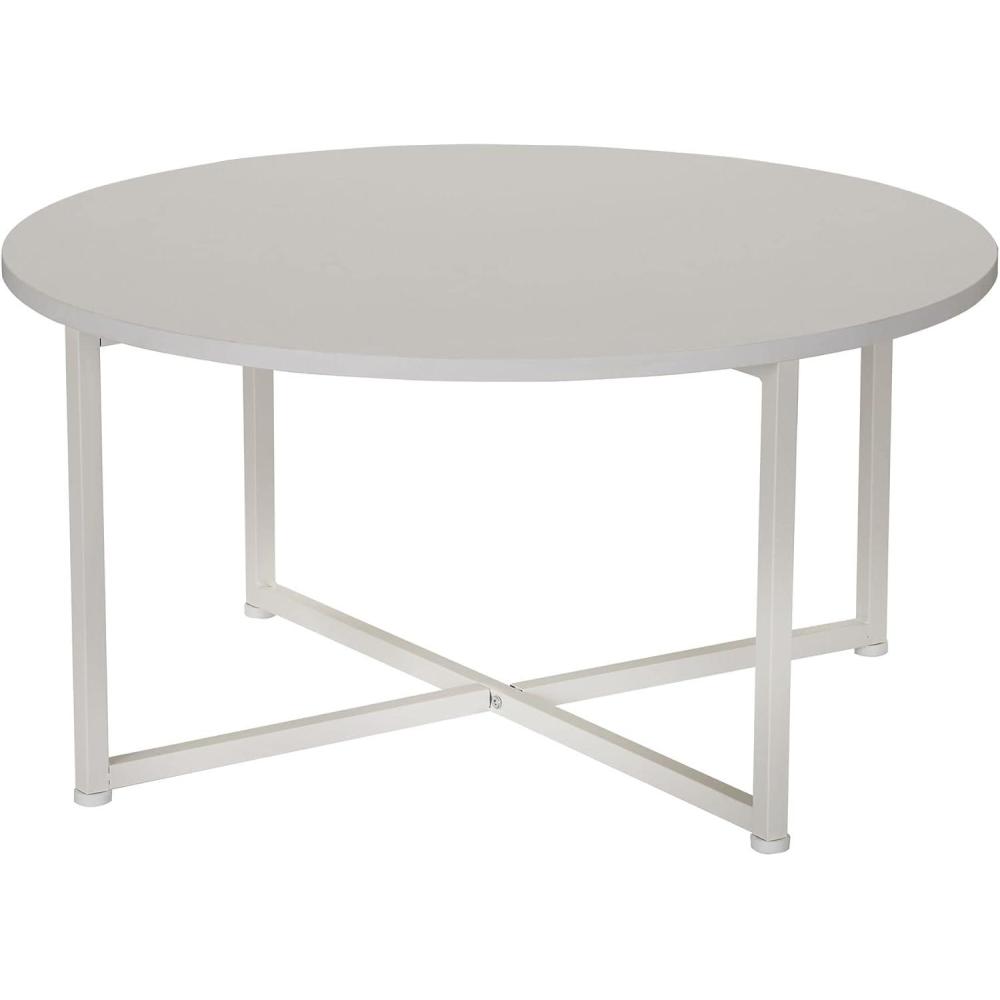 image:imageHousehold Essentials Jamestown Round Coffee Table Ashwood Rustic Wood Grain and Black Metal 315 x 315 TaupeWhite