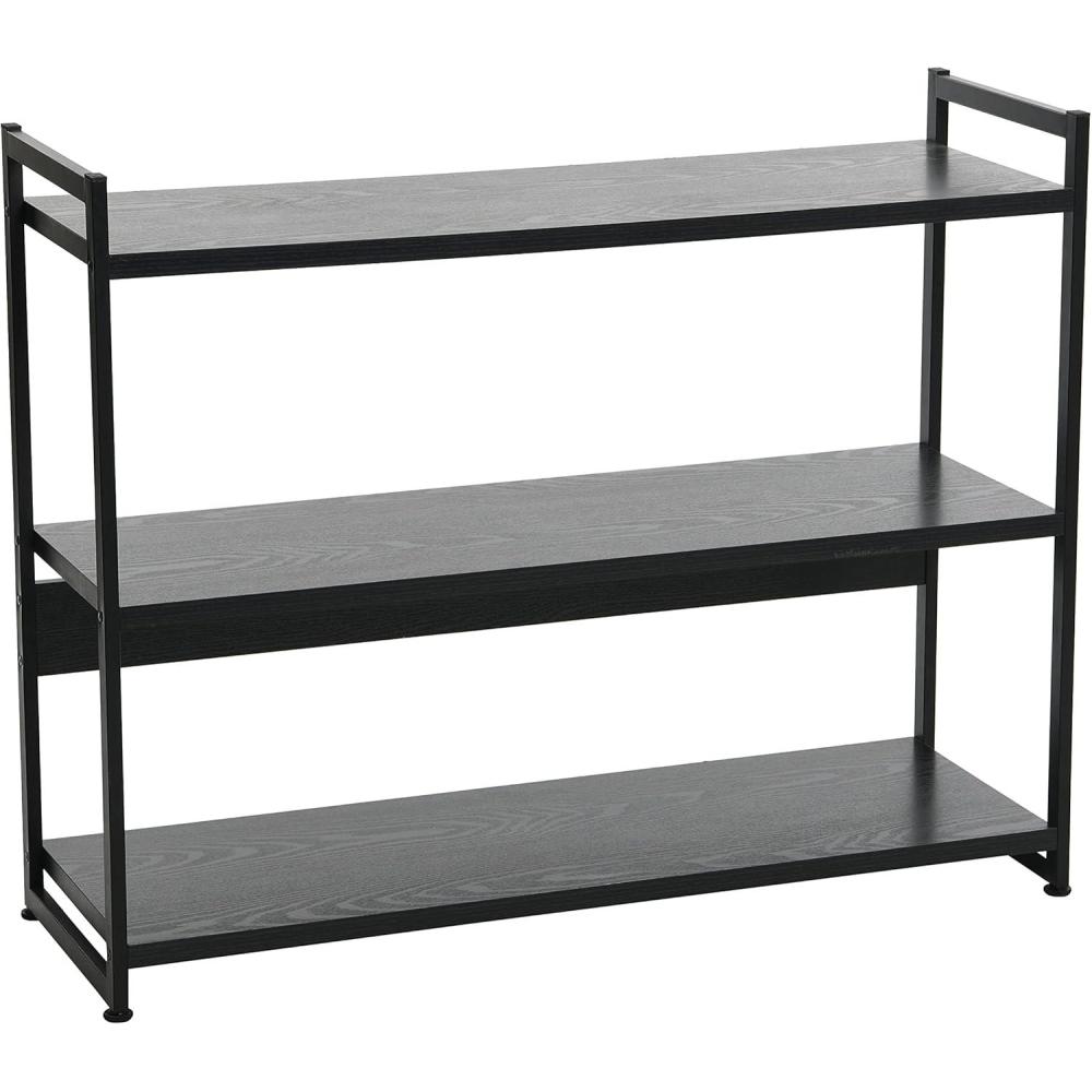 image:imageHousehold Essentials Jamestown Wide 3 Shelf Open Storage Bookshelf Coastal Oak Rustic Wood Grain and White MetalBlack Oak