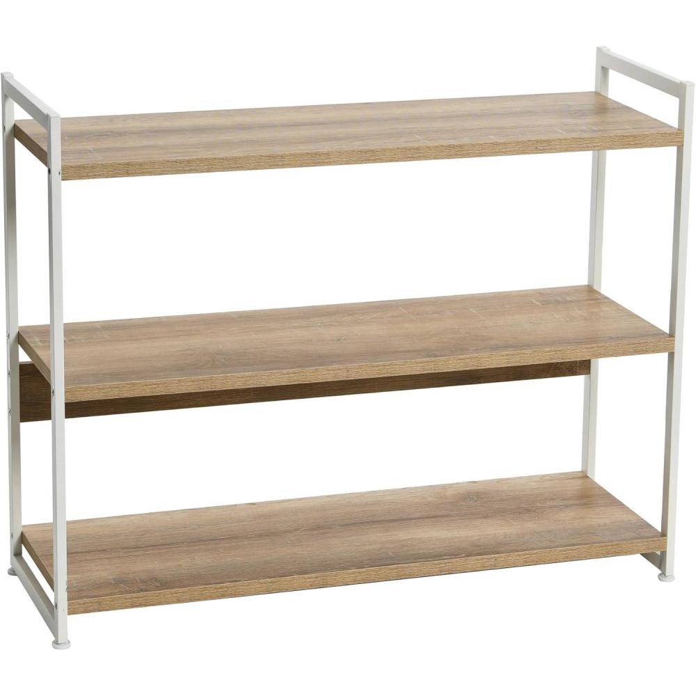 image:imageHousehold Essentials Jamestown Wide 3 Shelf Open Storage Bookshelf Coastal Oak Rustic Wood Grain and White MetalCoastal Oak