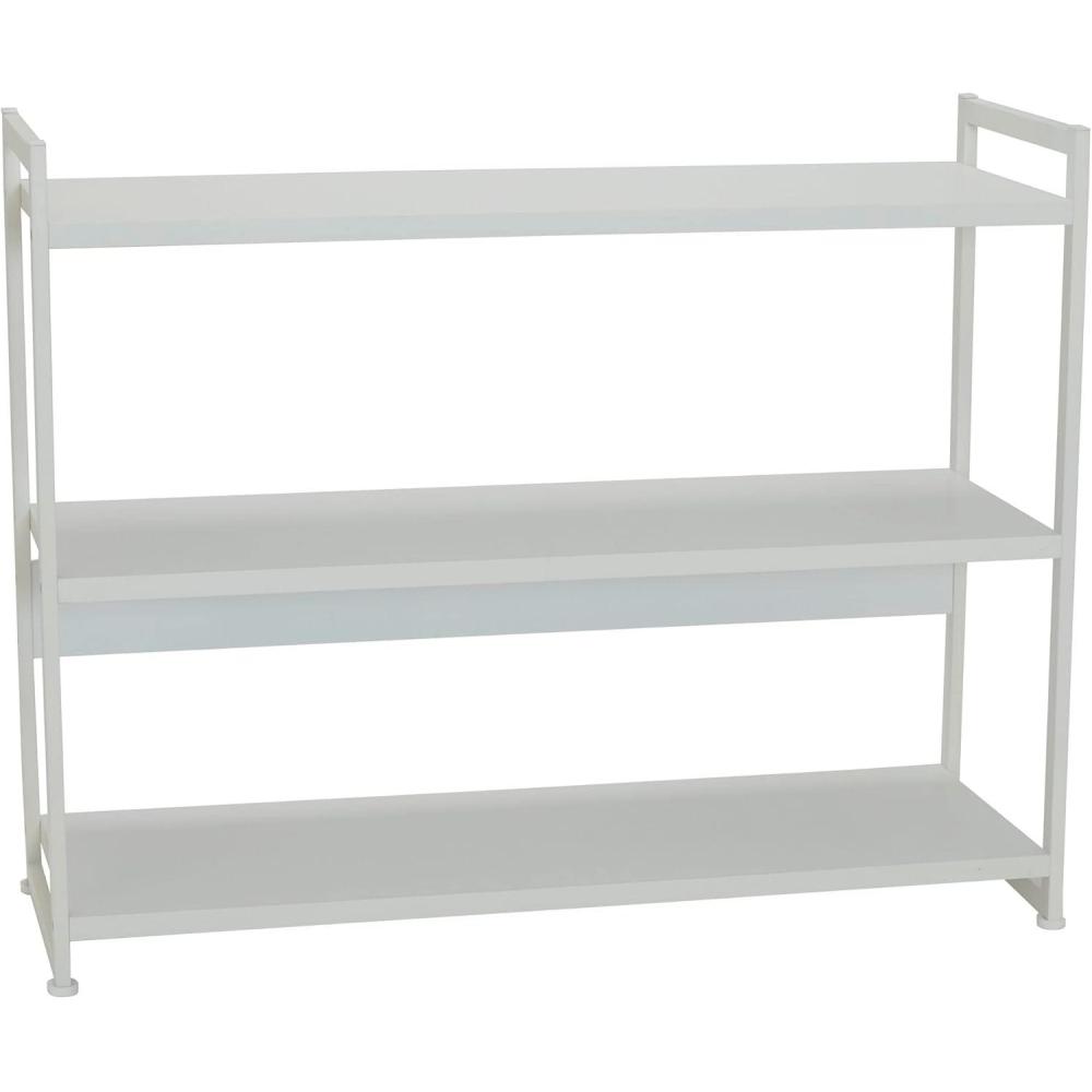 image:imageHousehold Essentials Jamestown Wide 3 Shelf Open Storage Bookshelf Coastal Oak Rustic Wood Grain and White MetalScandinavian White
