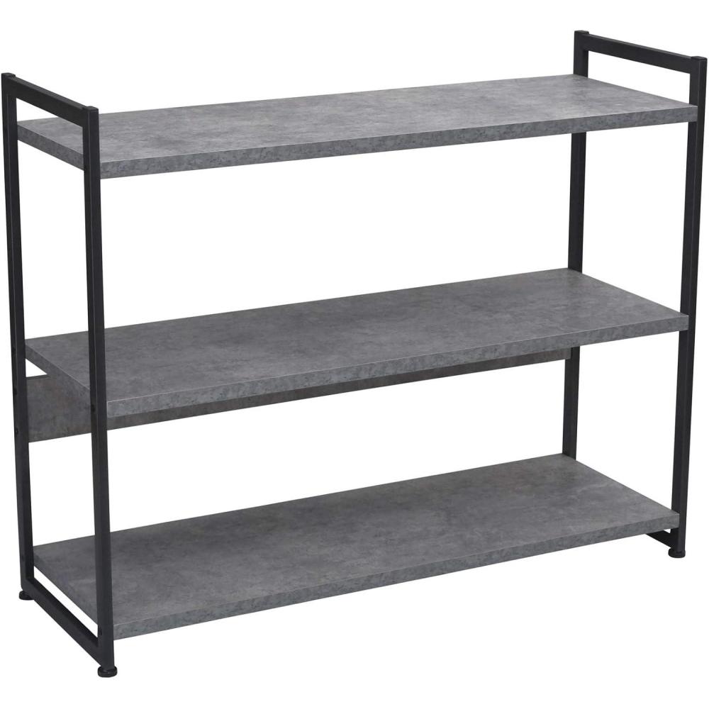 image:imageHousehold Essentials Jamestown Wide 3 Shelf Open Storage Bookshelf Coastal Oak Rustic Wood Grain and White MetalSlate