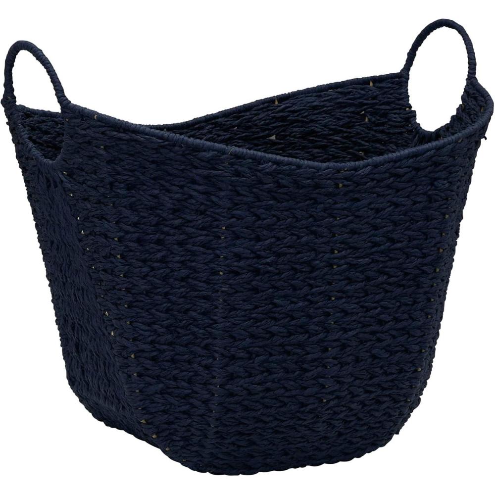 image:imageHousehold Essentials ML4002 Tall Water Hyacinth Wicker Basket with Handles  Natural Brown NaturalBlue Paper Rope