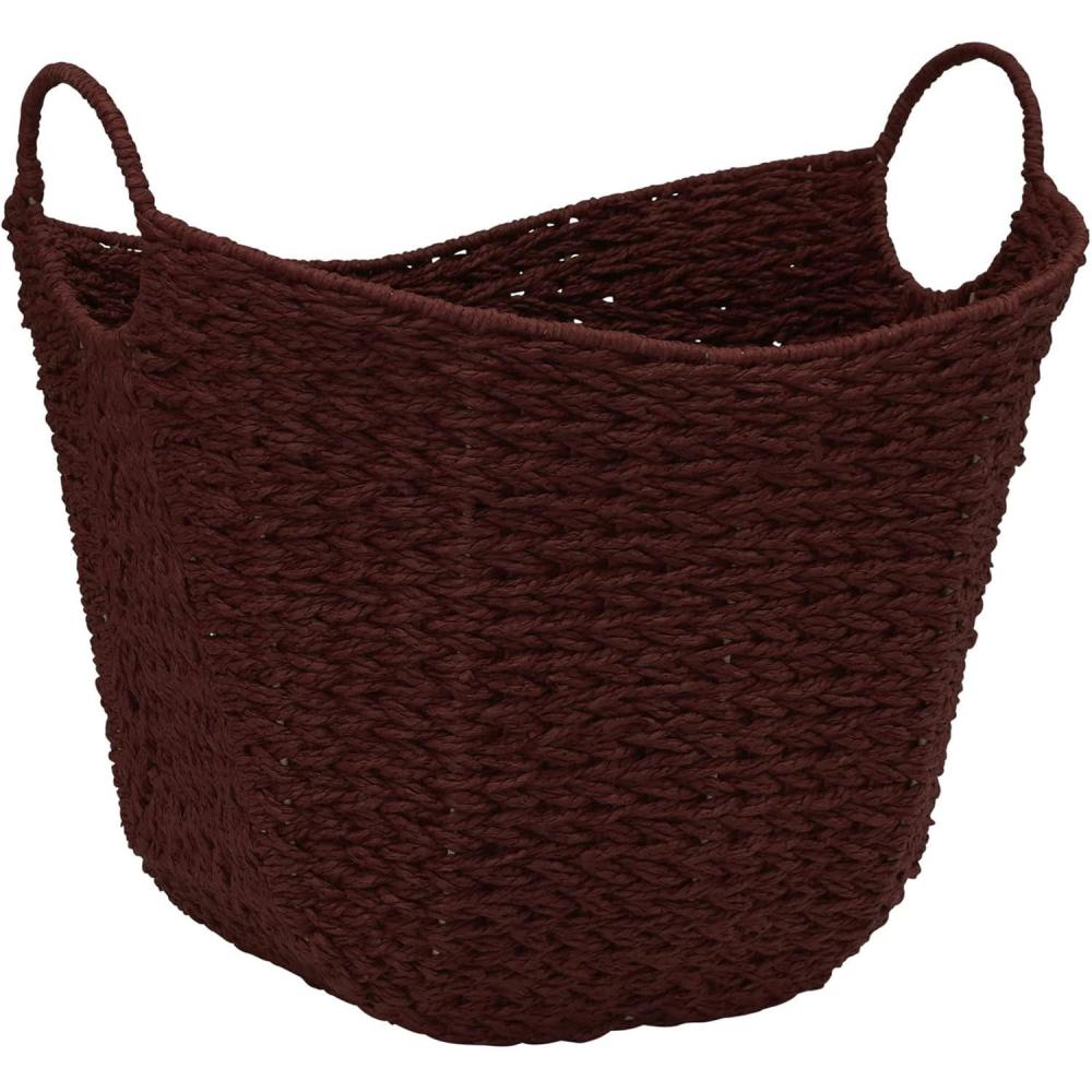 image:imageHousehold Essentials ML4002 Tall Water Hyacinth Wicker Basket with Handles Natural Brown NaturalRed Paper Rope
