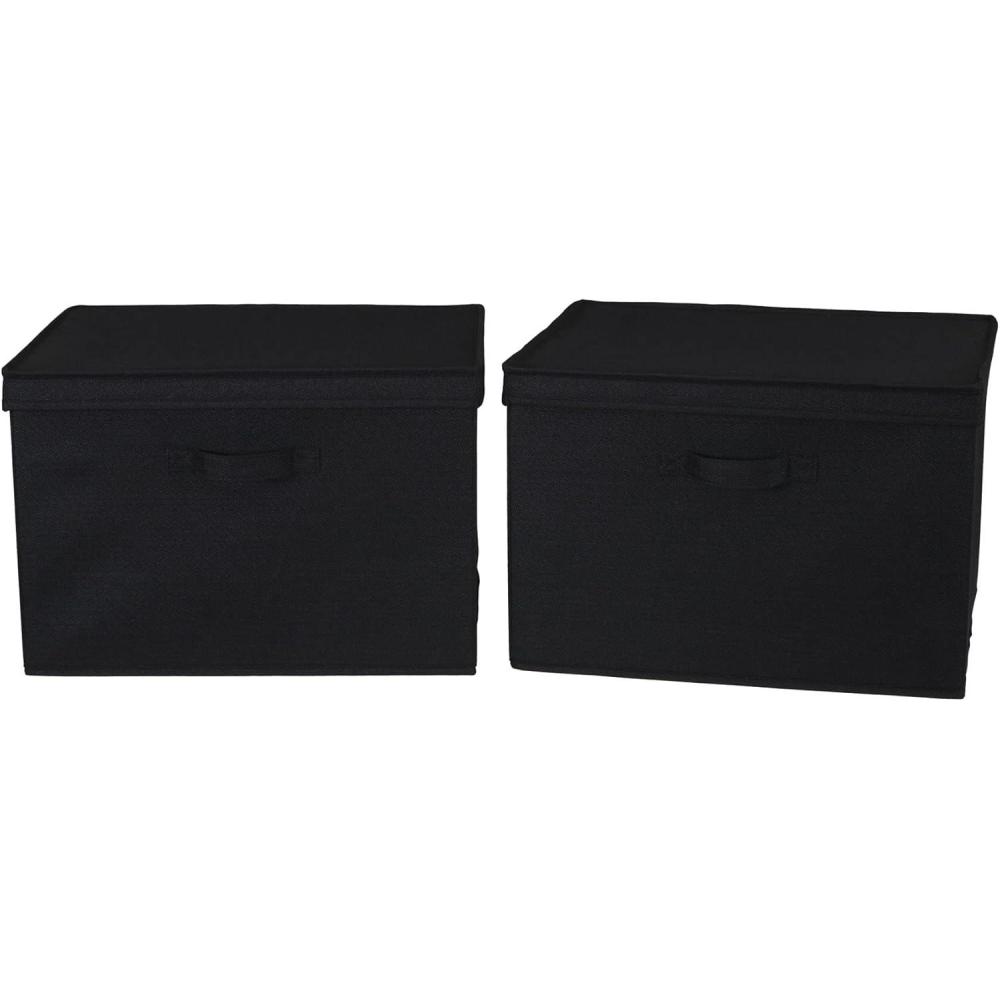 image:imageHousehold Essentials Natural Wide Storage Box with Lid 15x185x12 Wide185 W x DBlack