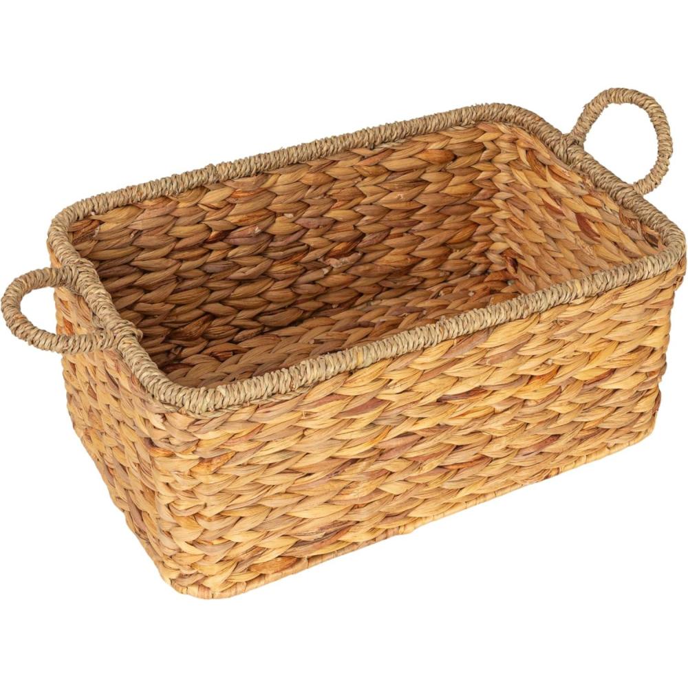image:imageHousehold Essentials Rectangular Handwoven Water Hyacinth and Seagrass Basket with Handles Natural