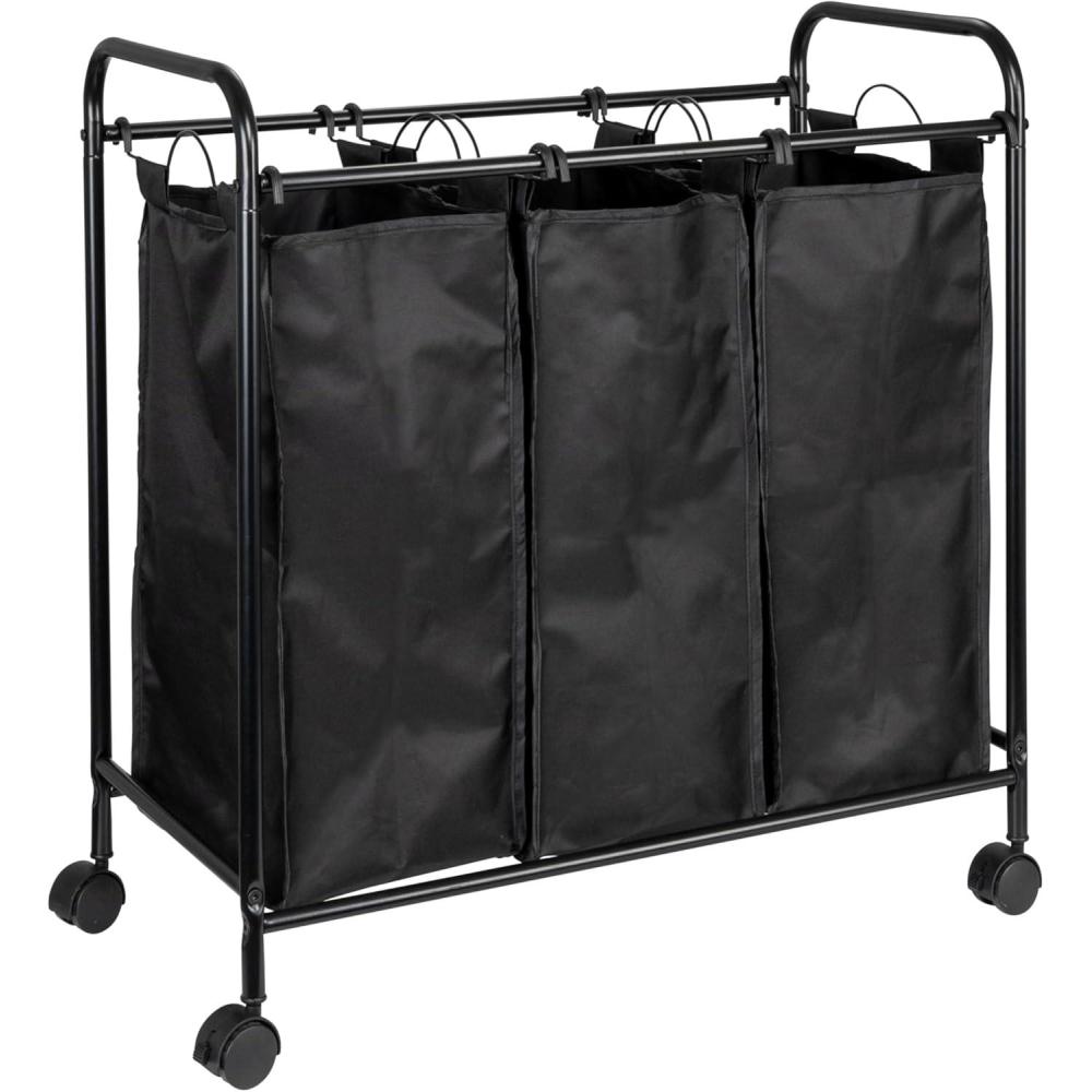image:imageHousehold Essentials Rolling Triple Laundry Sorter WhiteBlackBlack