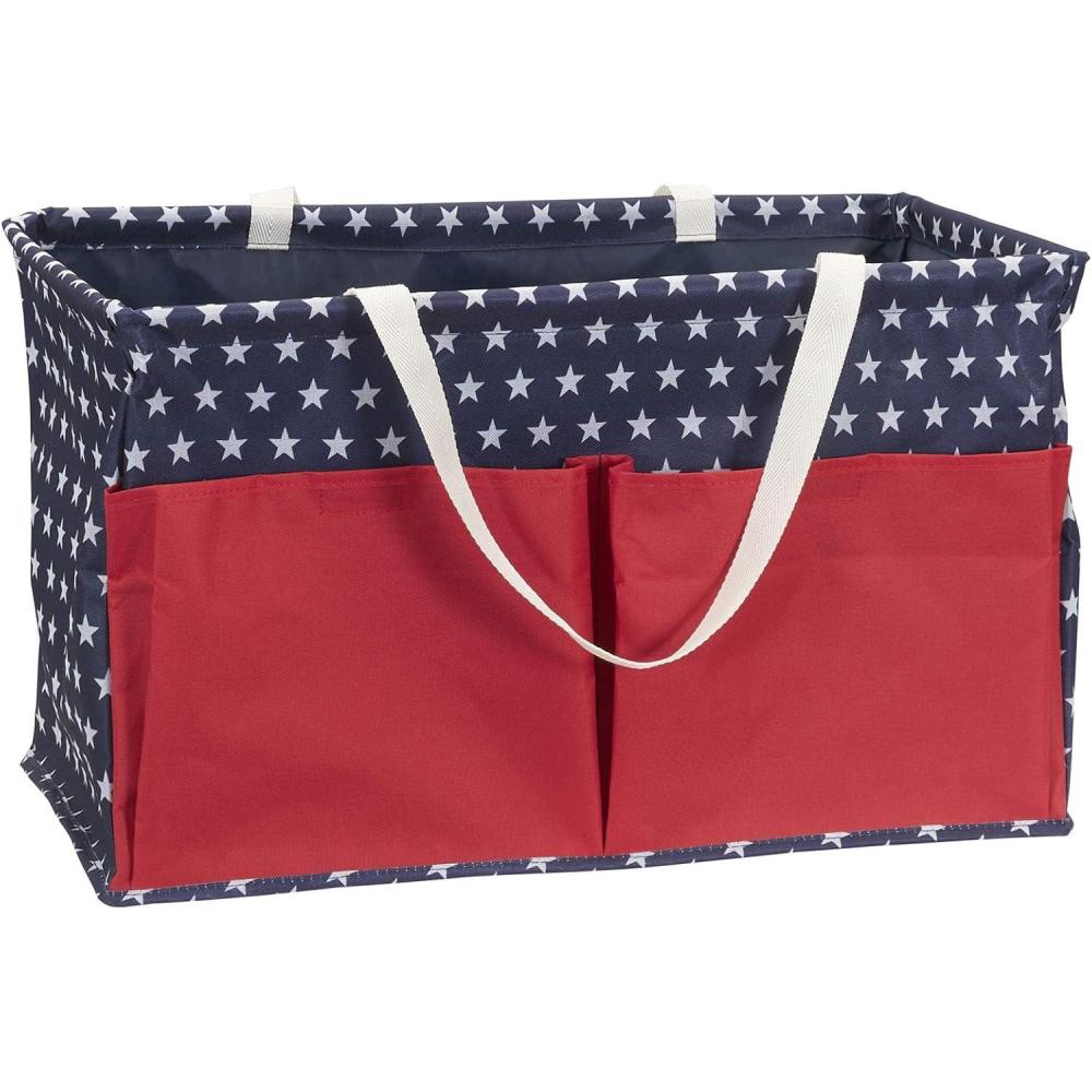image:imageHousehold Essentials Sea Shell Krush Container AllPurpose Utility Tote with PocketsRed  White  Blue