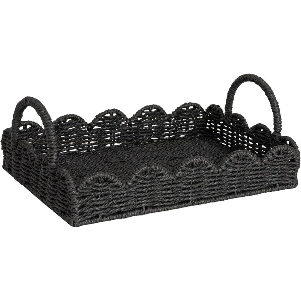 image:imageHousehold Essentials Seagrass Tray with Scalloped Edge NaturalBlack Paper Rope