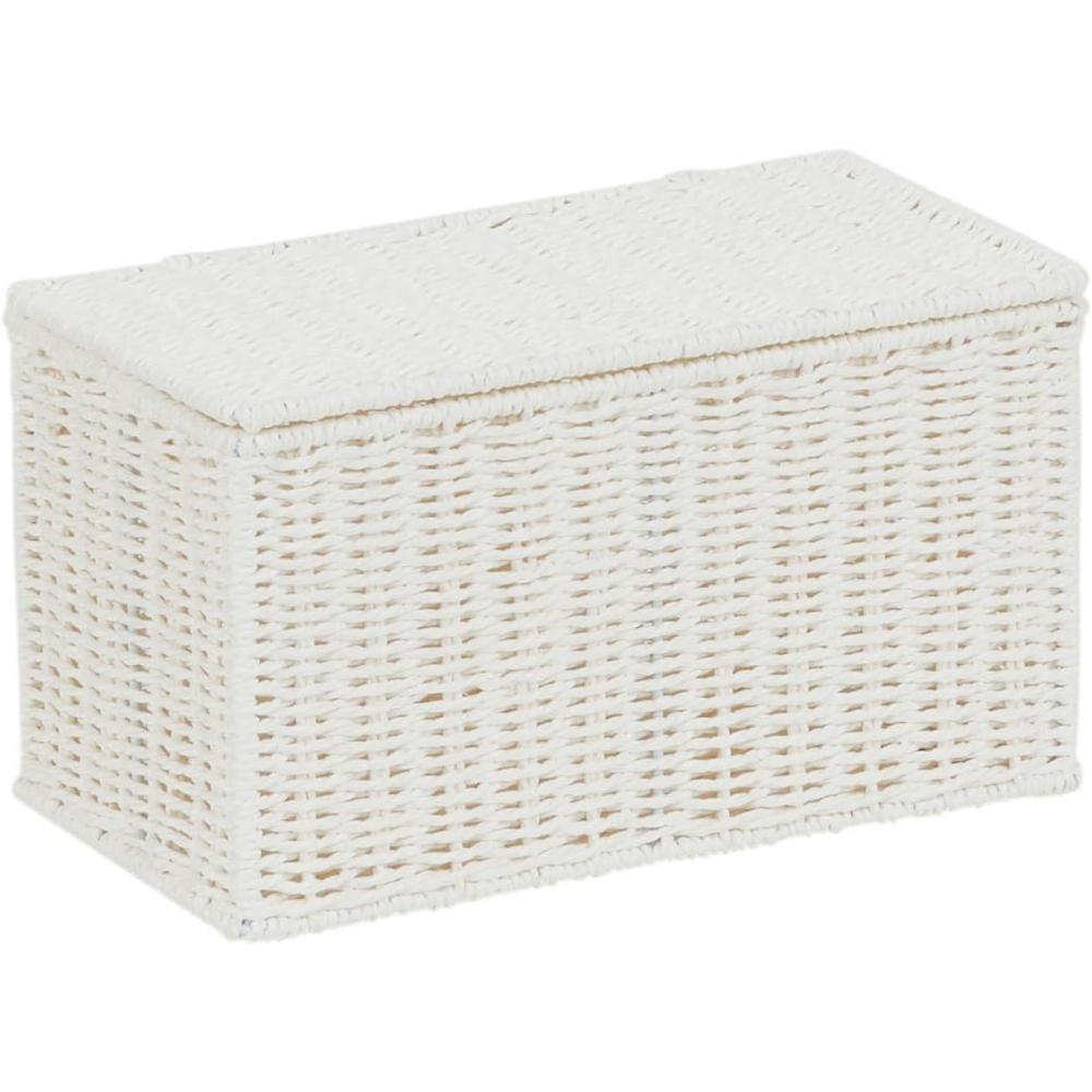 image:imageHousehold Essentials Small Handwoven Paper Rope Wicker Basket with Lid BlackWhite