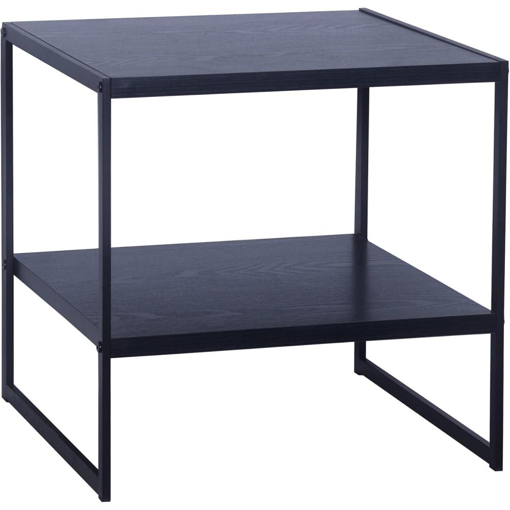 image:imageHousehold Essentials Square Wooden Side TableEnd Table With Storage Shelf AshwoodBlack