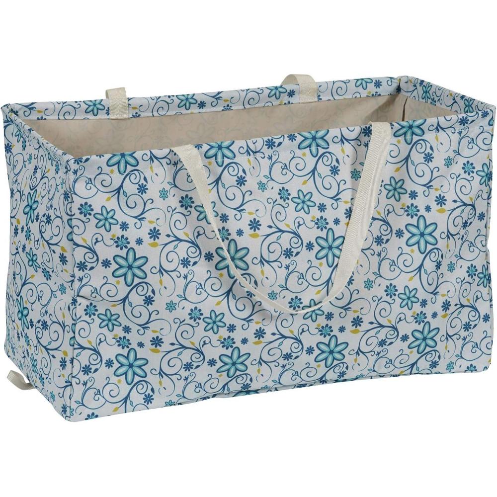 image:imageHousehold Essentials Teal Striped Krush Container AllPurpose Utility ToteBlue Floral
