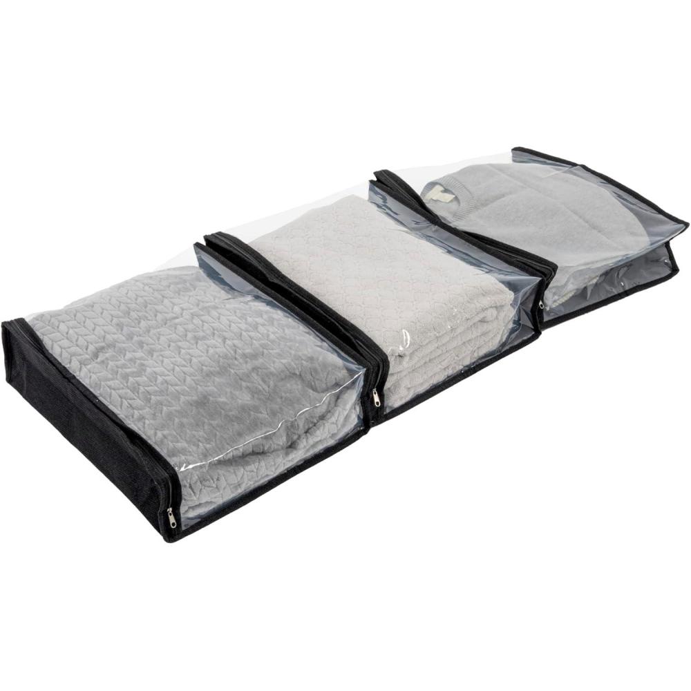 image:imageHousehold Essentials Under Bed Zippered Sweater Storage Bags with Clear Vision Panel Set of 3 DenimBlack