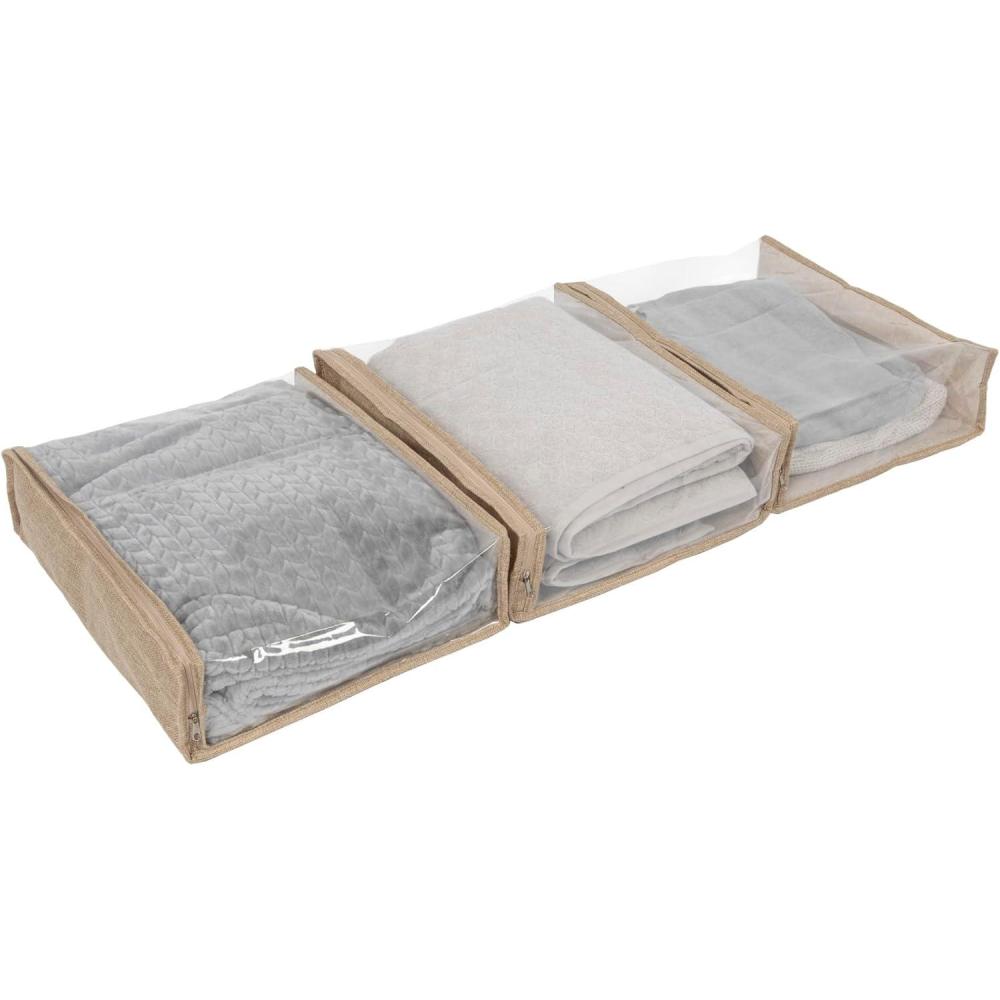 image:imageHousehold Essentials Under Bed Zippered Sweater Storage Bags with Clear Vision Panel Set of 3 DenimBrown