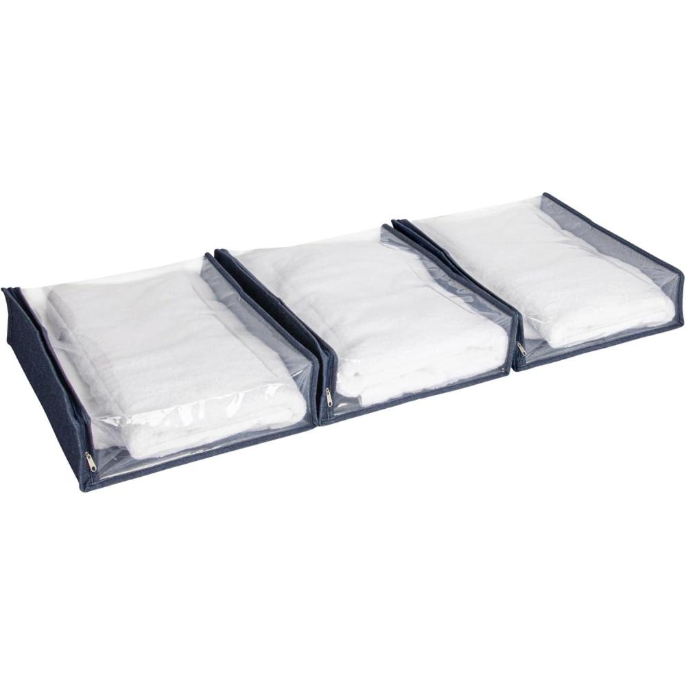 image:imageHousehold Essentials Under Bed Zippered Sweater Storage Bags with Clear Vision Panel Set of 3 DenimDenim