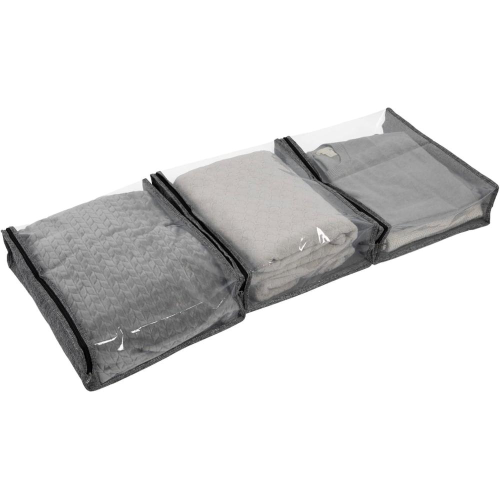 image:imageHousehold Essentials Under Bed Zippered Sweater Storage Bags with Clear Vision Panel Set of 3 DenimGraphite
