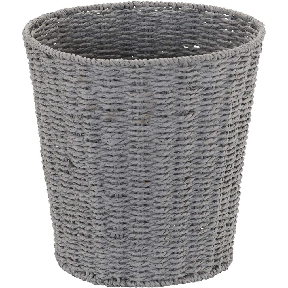 image:imageHousehold Essentials Wicker Waste Basket Woven Leaf Basket with Wire Frame Trash Bin or Storage Basket for Bedroom Bathroom Office and MoreGrey