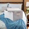Household Essentials 115 Storage Box with Lid and Handle | Natural Beige Canvas | Jumbo(Jumbo – 16″W x 19″D)