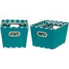 Household Essentials 19KDBLK-1 Medium Tapered Decorative Storage Bins | 2 Pack Set Cubby Baskets | Black and White Mini-Dots(Aqua Chevron)