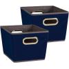 Household Essentials 19KDBLK-1 Medium Tapered Decorative Storage Bins | 2 Pack Set Cubby Baskets | Black and White Mini-Dots(Navy Blue)