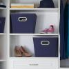 Household Essentials 19KDBLK-1 Medium Tapered Decorative Storage Bins | 2 Pack Set Cubby Baskets | Black and White Mini-Dots(Navy Blue)