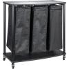 Household Essentials 3-Bag Laundry Sorter, Smooth Laminate Shelving, Sturdy Steel Frame, Wheeling and Stationary Feet Options, Washable Linen Laundry Bags, 3-Load Capacity, Versatile, Black(Black)