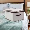 Household Essentials 510-3 Vision Storage Boxes with Lids | 3 Piece Set | Natural Canvas with Brown Trim(Jumbo – 16″W x 19″D)