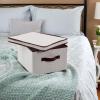 Household Essentials 510-3 Vision Storage Boxes with Lids | 3 Piece Set | Natural Canvas with Brown Trim(Large – 12″W x 15″D)