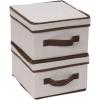 Household Essentials 510-3 Vision Storage Boxes with Lids | 3 Piece Set | Natural Canvas with Brown Trim(Medium – 10″W x 11″D)