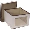 Household Essentials 510-3 Vision Storage Boxes with Lids | 3 Piece Set | Natural Canvas with Brown Trim(Medium)