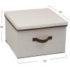 Household Essentials 510-3 Vision Storage Boxes with Lids | 3 Piece Set | Natural Canvas with Brown Trim(Square – 15″W x 15″D)