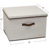 Household Essentials 510-3 Vision Storage Boxes with Lids | 3 Piece Set | Natural Canvas with Brown Trim(Wide – 18.5″W x 15″D)