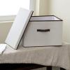 Household Essentials 510-3 Vision Storage Boxes with Lids | 3 Piece Set | Natural Canvas with Brown Trim(Wide – 18.5″W x 15″D)