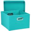 Household Essentials Fabric Storage Boxes with Lids and Handles, Blue(Aqua)