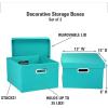 Household Essentials Fabric Storage Boxes with Lids and Handles, Blue(Aqua)