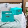 Household Essentials Fabric Storage Boxes with Lids and Handles, Blue(Aqua)