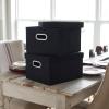 Household Essentials Fabric Storage Boxes with Lids and Handles, Blue(Black)