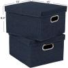 Household Essentials Fabric Storage Boxes with Lids and Handles, Blue(Denim)