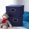 Household Essentials Fabric Storage Boxes with Lids and Handles, Blue(Navy)