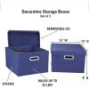 Household Essentials Fabric Storage Boxes with Lids and Handles, Blue(Navy)