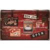 Household Essentials Medium Decorative Trunk, Coffee Shop Faux Decoupage, Antique Exterior, Leather and Metal Accents, Fabric Interior, Hinged Lid, Brown